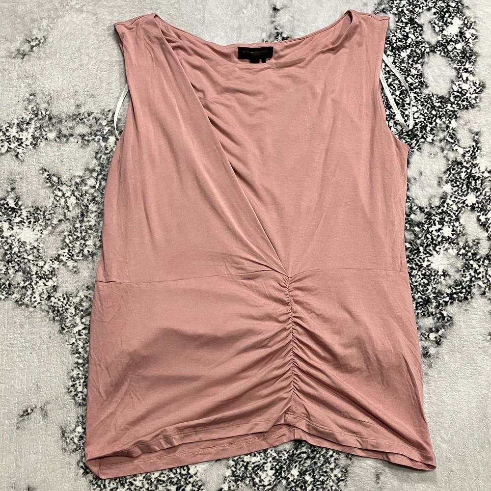 Donna Karan New York Pink Ruched Sleeveless Top Draped Knit Blouse Large